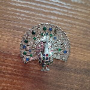 Vintage Mid Century Rhinestone Peacock Brooch
